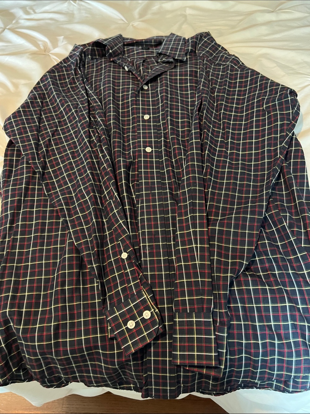 Jos. A. Bank Black Plaid Dress Shirt with Red & Green Windowpane